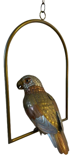 Late 20th Century Mixed-Metal Hanging Parrot Sculpture Singed Carlos Del Conde
