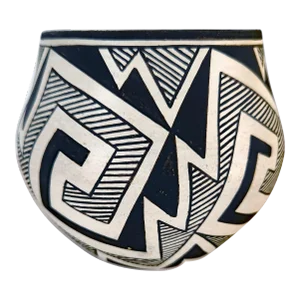 Vintage Native American Acoma Black and White Bowl Signed by Rose Chino