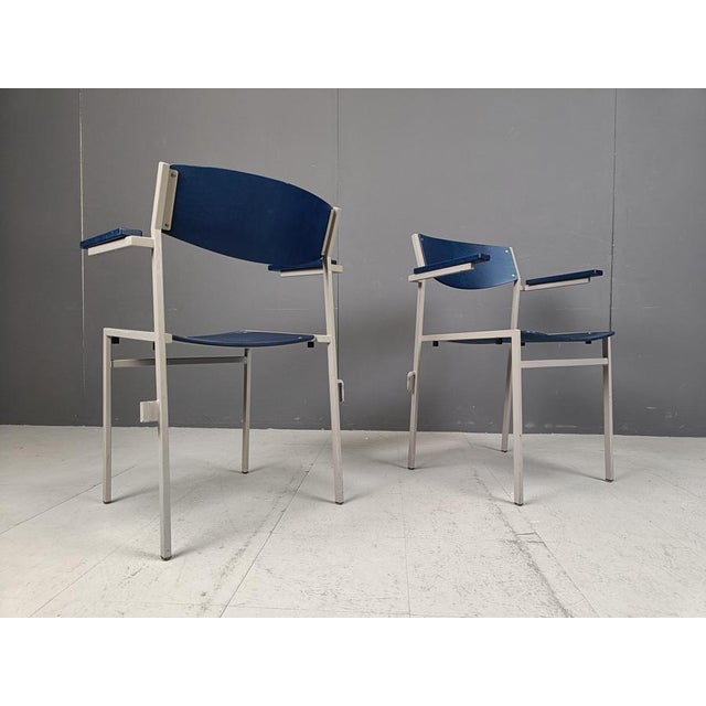 Wood Minimalist Metal and Plywood Stackable Armchairs from Gijs Van Der Sluis, 1960s, Set of 6 For Sale - Image 7 of 13