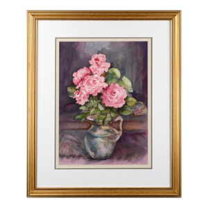 Late 20th Century "Pink Roses" Spring Bouquet Still-Life Painting by Nancy Martin, Framed