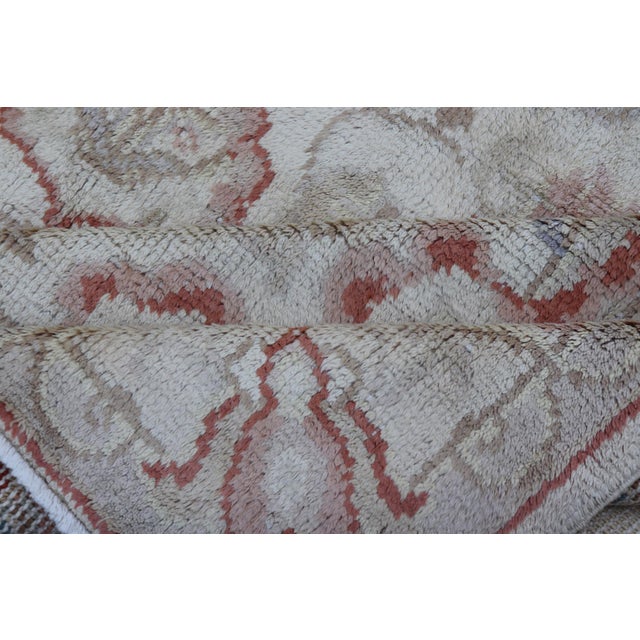 Neutral Butter Color Background With Light Green, Light Blue, Red in All-Over Floral Design Vintage 7'0"x8'7" For Sale - Image 11 of 12