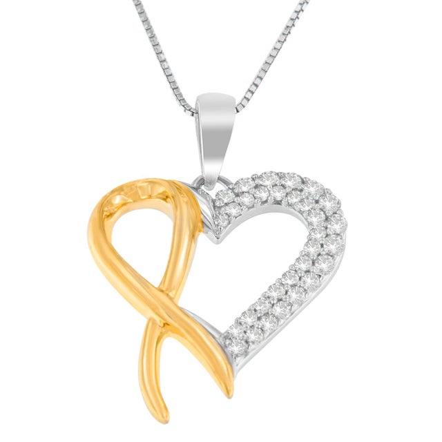 This dazzling necklace features a double design of ribbon and heart. The two-toned material used in its construction...