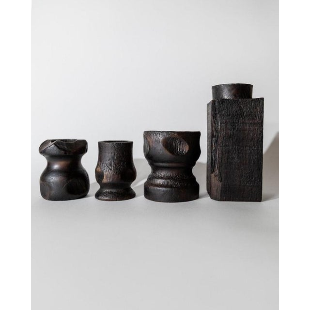 Mid-Century Brutalist Sculptural Hand-Carved Wood Candleholders, 1960s, Set of 4 For Sale - Image 15 of 15