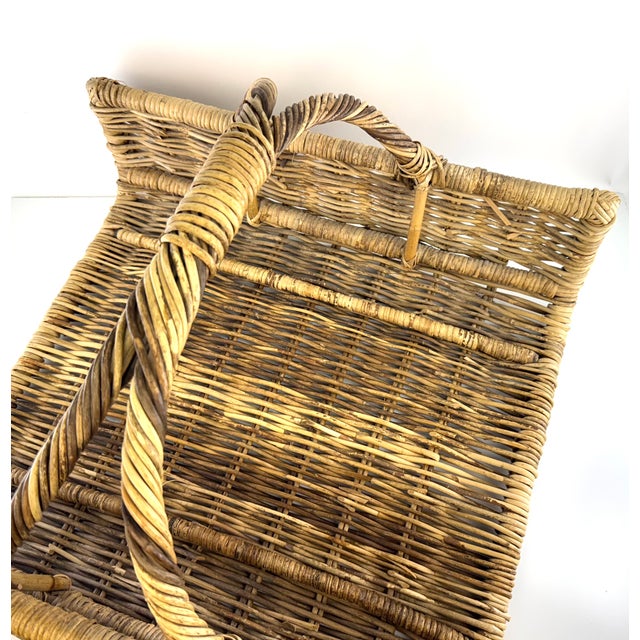 Oversized Vintage French Country Wicker Basket With Twisted Handle – Firewood or Blanket Storage For Sale - Image 10 of 11