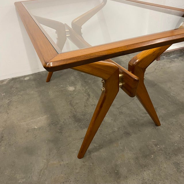 Gold Vintage Teak and Glass Table, 1950s For Sale - Image 8 of 14