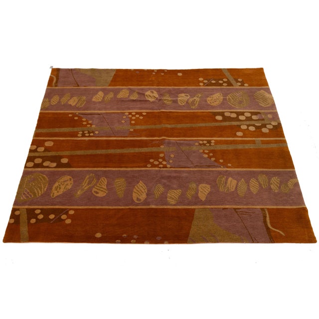 Artisan Hand-Knotted Tibetan Wool and Silk Rug in Terracotta Abstract Pattern For Sale - Image 4 of 10