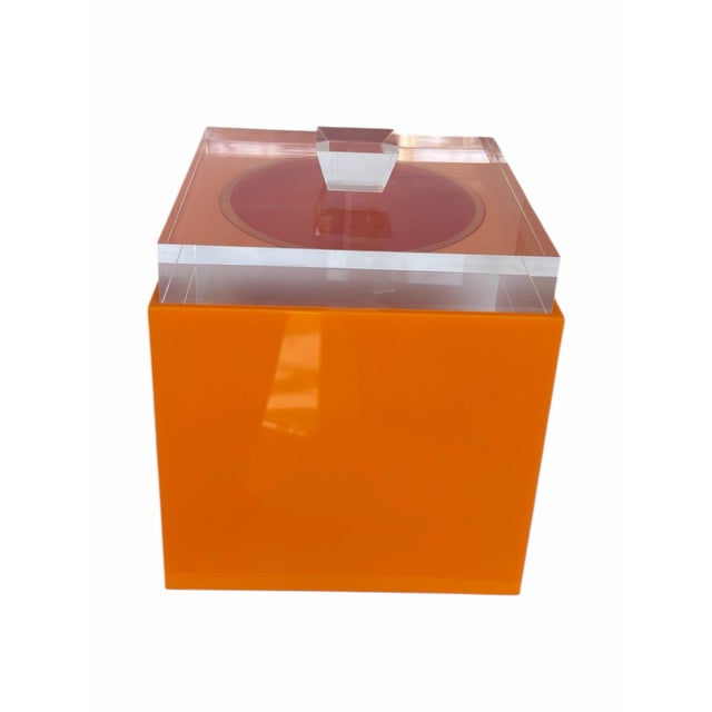 1980s Alessandro Albrizzi Mid Century Modern Orange Lucite Ice Bucket Box For Sale - Image 5 of 8