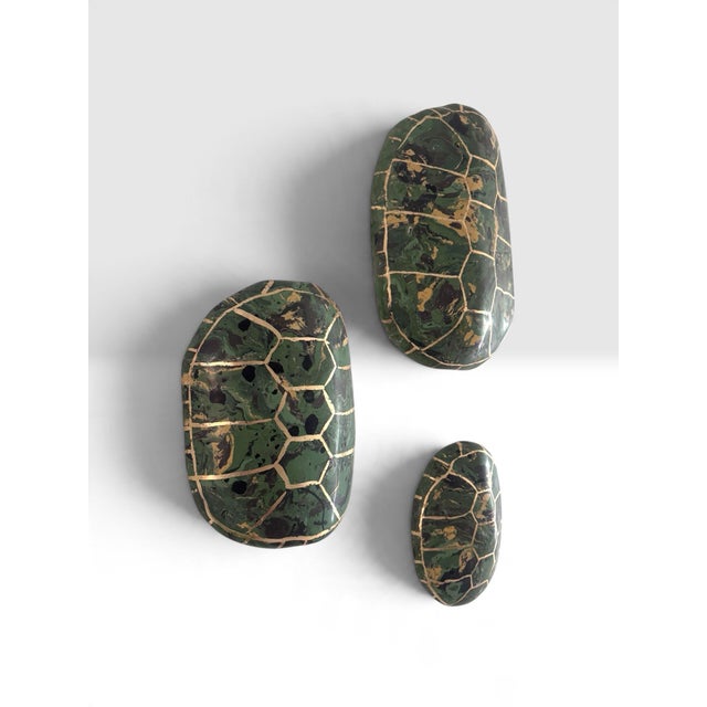 Set of 3 Handmade Scagliola Tortoise Shells in Malachite Design | Chairish