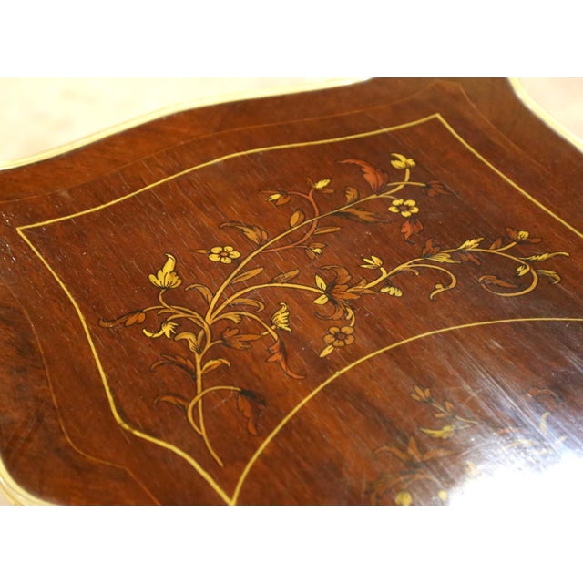 Mid-Century Louis XV Floral Marquetry Mahogany Writing Table With Brass Accents For Sale - Image 9 of 13