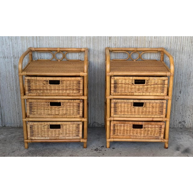 1950s Mid-Century Modern Bamboo and Rattan Nightstands - a Pair For Sale - Image 4 of 10