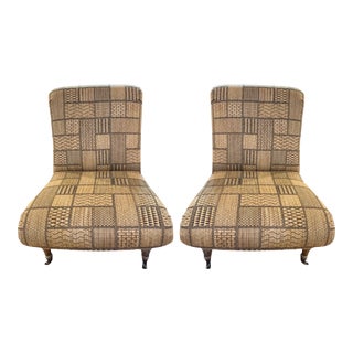 1970s Vintage Patchwork Armless Slipper Chairs - a Pair For Sale