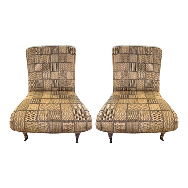 1970s Vintage Patchwork Armless Slipper Chairs - a Pair For Sale