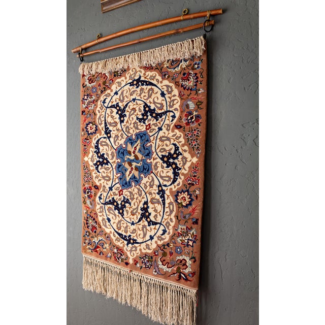 1970s Persian Isfahan Wool and Silk Hand Knotted Wall Hanging For Sale - Image 12 of 16