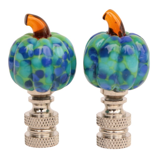 Glass Pumpkin Lamp Finials on Chrome Hardware - a Pair For Sale