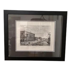 Mid 20th Century Italian Neoclassical Vintage Print Veduta Del Palazzo Ducale Di Venezia Stamped, Framed