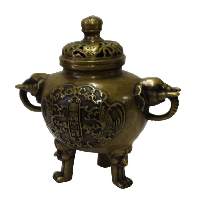 Chinese Chinese Oriental Bronze Metal Incense Burner Display For Sale - Image 3 of 6