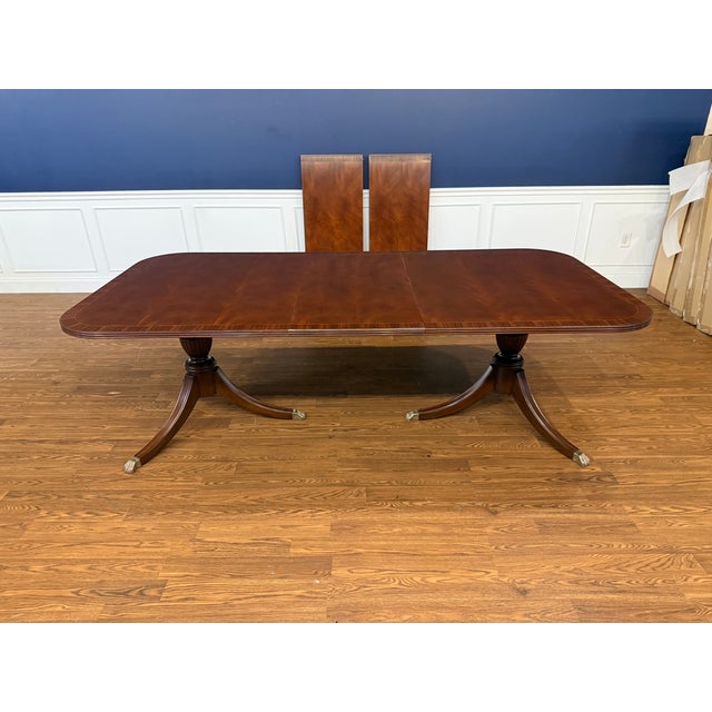Traditional Banded Double Pedestal Mahogany Dining Table by Leighton Hall - Showroom Sample For Sale - Image 12 of 18