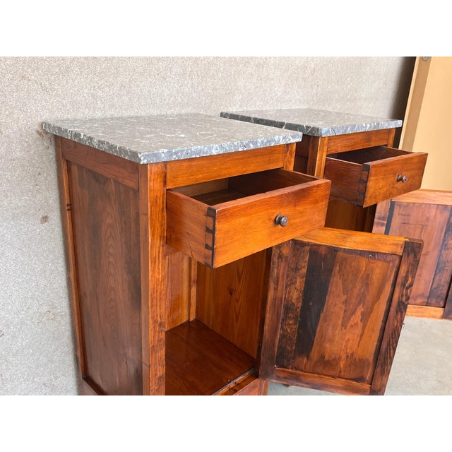20th Century Pair of Biedermeier Nightstands with Marble Top, One-Drawer & Door For Sale - Image 13 of 18