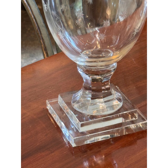 Modern Pair of Etched Glass Vases With Star Motif For Sale - Image 3 of 6