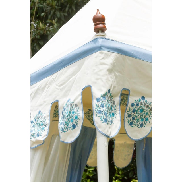 Coastal Coastal Blue & White Floral Block Print Garden Daybed For Sale - Image 3 of 15