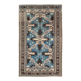 Vintage Turkish Rug With Unique Steel Blue, Medium Blue and Brown Colors For Sale