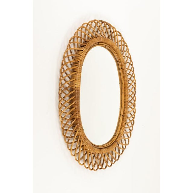 Franco Albini Mid-Century Rattan and Bamboo Oval Wall Mirror from Franco Albini, Italy, 1960s For Sale - Image 4 of 9