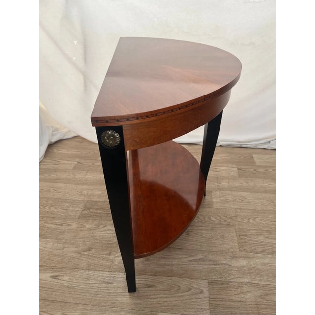 2000 - 2009 Vintage Ethan Allen Demilune Console Table Mahogany Top and Bottom Shelf For Sale - Image 5 of 10