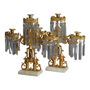 Antique Ivanhoe Girandole, Gothic Revival Gilt Bronze Figural Candelabra c1850 - A Pair