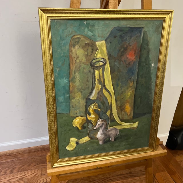 20th Century Oil on Canvas Still Life Composition European School Signed Framed Made 1964 by Kuzmenco For Sale - Image 9 of 11