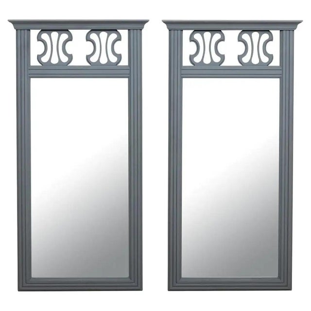 1960s Pair of Midcentury Wall Mirrors With Grey Finish and Fun Cut Out Design For Sale - Image 5 of 10