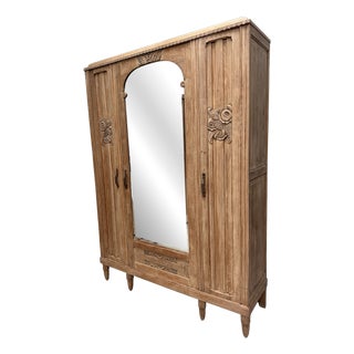 Art Deco Three-Door Oak Wardrobe, 1930s For Sale