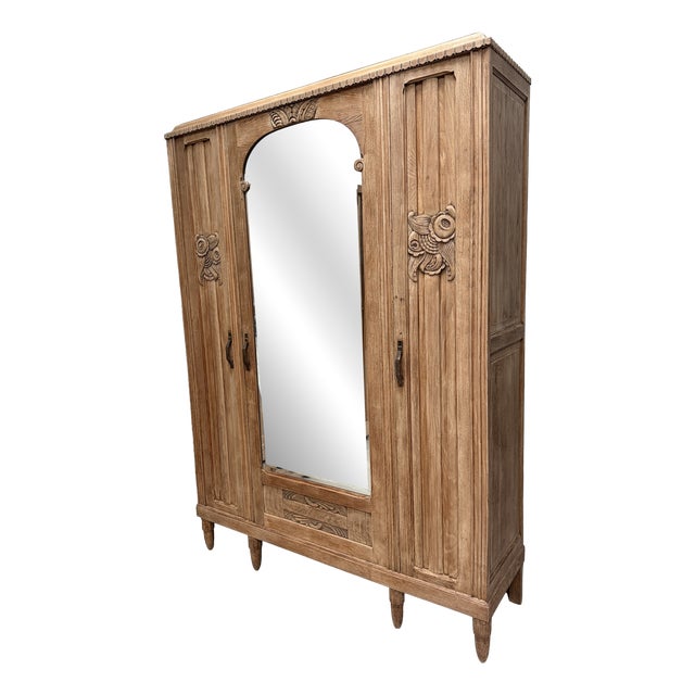Art Deco Three-Door Oak Wardrobe, 1930s For Sale