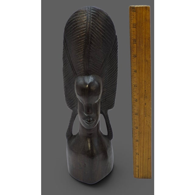 Mid 20th Century Hand Carved Iron Wood African Sculpture Tribal Art Bust For Sale - Image 9 of 10