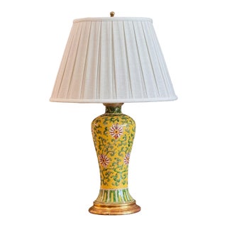 18th Century Chinese Hand Painted Ceramic Vase Lamp With Water Gilt Base For Sale