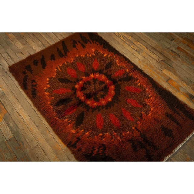 1950s Brown Mid-Century Scandinavian Modernist Diamond Swedish Wool Carpet Rug For Sale In New York - Image 6 of 7