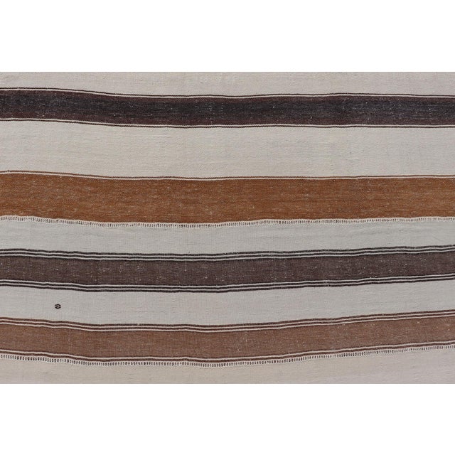 Large Vintage Turkish Kilim With Vertical Stripes in Tan, Taupe, Cream and Brown For Sale - Image 12 of 13
