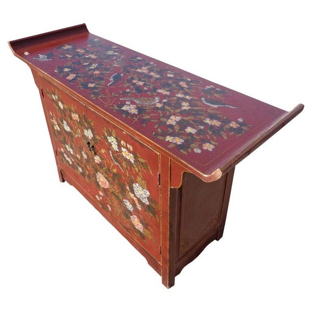 Brick Red Antique Chinese Altar Cabinet For Sale - Image 8 of 8