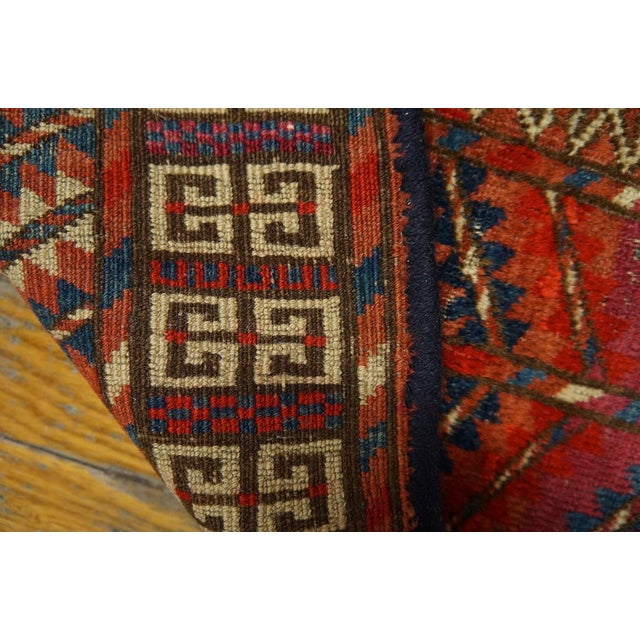 Textile 1900s Red Geometric Antique Baluch Turkmen Tekke Ensi Rug 4' 1'' X 4' 6'' Handknotted Wool Carpet For Sale - Image 7 of 8