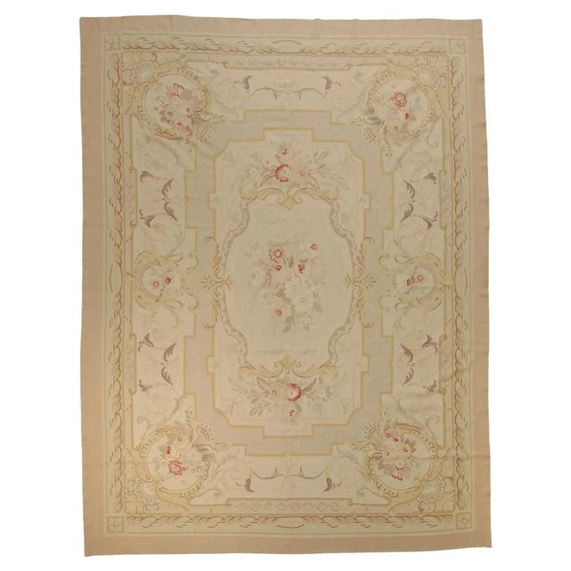 20th Century French Pink Purple White Floreal Central Medallion Aubusson Rug, 1920s For Sale - Image 17 of 17