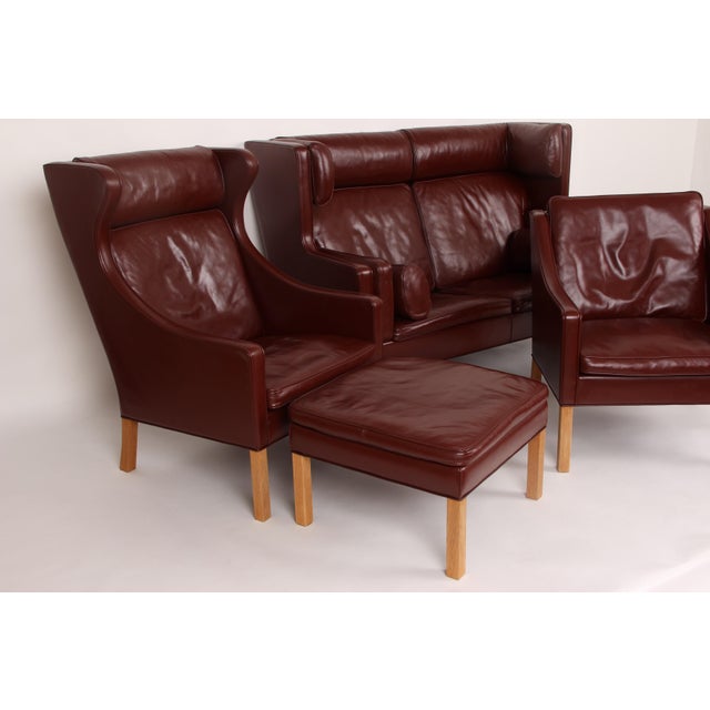 Beautiful Børge Mogensen living room set consisting of one coupé sofa (model 2292), one armchair (model 2207), one...