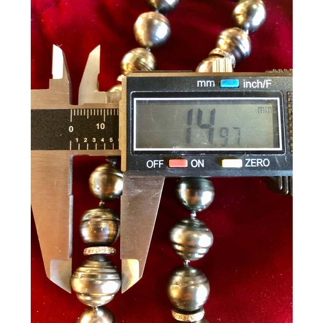 Black Baroque Pearl and Pave Diamond Long Chain Necklace. 100 14.9-12.1mm Pearls For Sale - Image 9 of 12