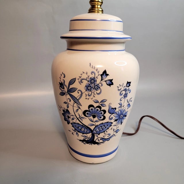 Vintage Blue White Lamp Danube Onion Flower Style Table Lamp For Sale In Orlando - Image 6 of 8