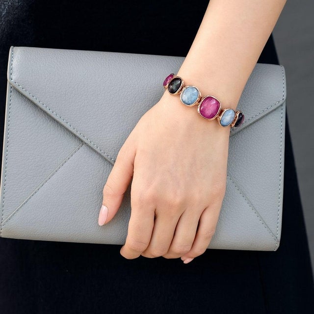 Late 20th Century Bochic “Capri” Ruby & Multi Fancy Sapphire & Ruby Bracelet Set In 18K Gold & Silver For Sale - Image 5 of 12