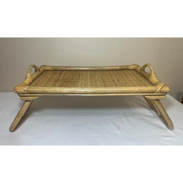 Mid Century Bamboo & Rattan Breakfast in Bed Folding Serving Tray. A few surface splits to the cane at the underside...