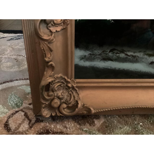 Antique Large Fancy Frame Reverse Painted Picture Catholic Church 47.25” X 19.25 Lovely Evening Moonshine Off Lake For Sale - Image 10 of 17