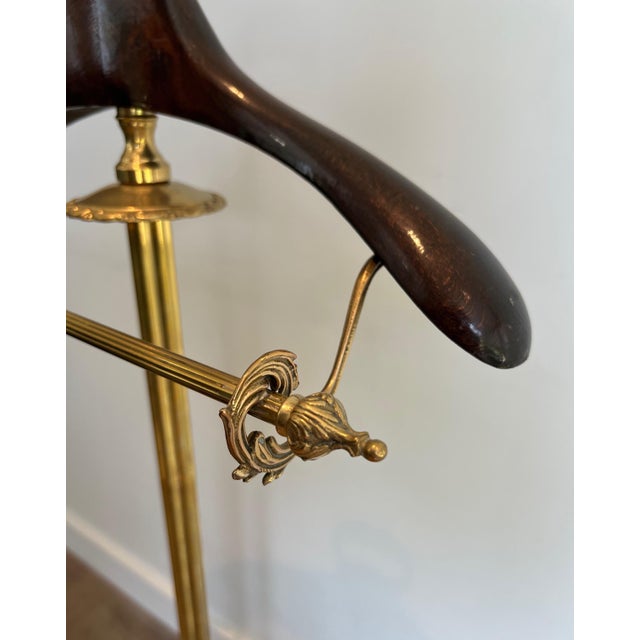 Neoclassical Neoclassical Style Brass and Wood Valet on Wheels For Sale - Image 3 of 12