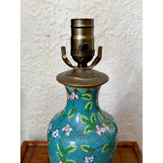 English Vintage Cloisonné Vase Lamp, Fully Rewired For Sale - Image 3 of 8