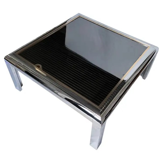 Mid-Century Modern Mid Century Modern Karl Springer Style Chrome & Brass Square Coffee Table For Sale - Image 3 of 9