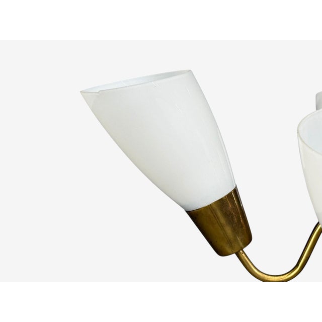 Cream 1940s Itsu, Finnish Modern, Chandelier, Brass, Glass For Sale - Image 8 of 11