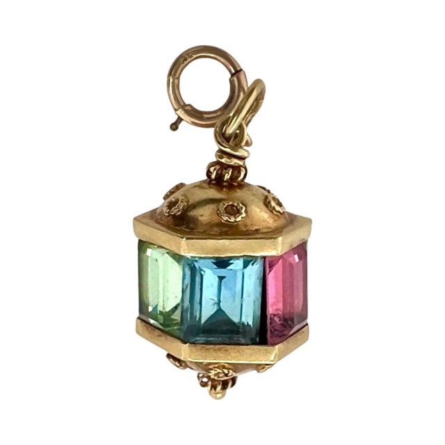 Victorian Etruscan Style 14k Gold Multi Color Glass Charm or Pendant For Sale - Image 3 of 5